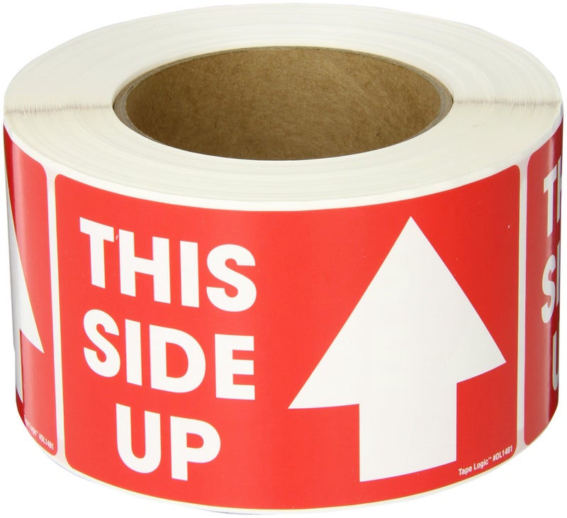 Tape Logic Aviditi Tape Logic 3"" x 5"" ""This Side Up"" Red/White Arrow Warning Sticker  for Shipping  Handling  Packing  and Moving (1 Roll of 500 Labels) - Image 1